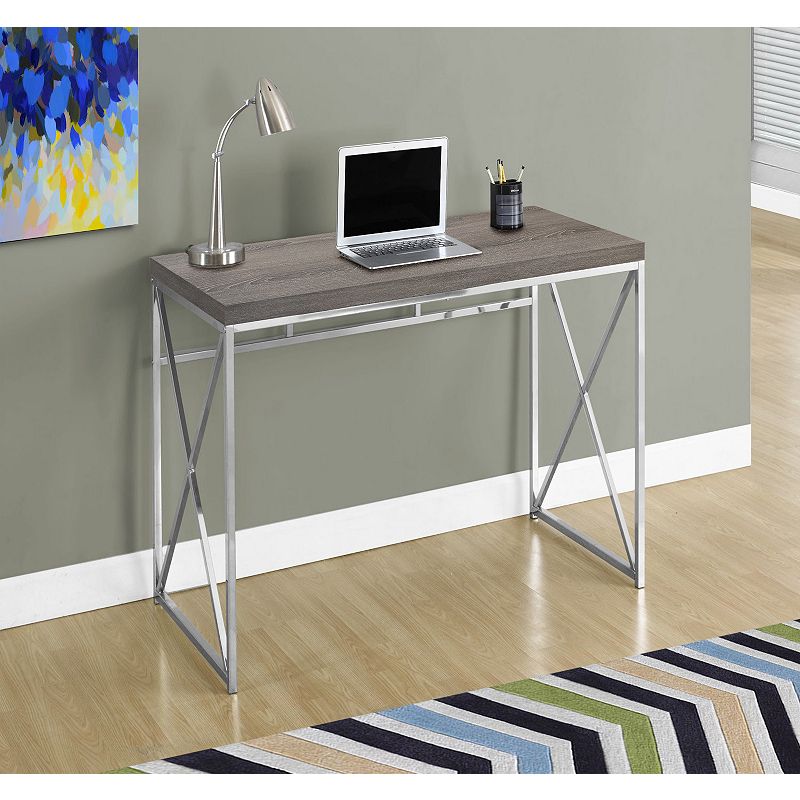 47.25 Taupe Gray and Silver Computer Desk with Wood Look Top