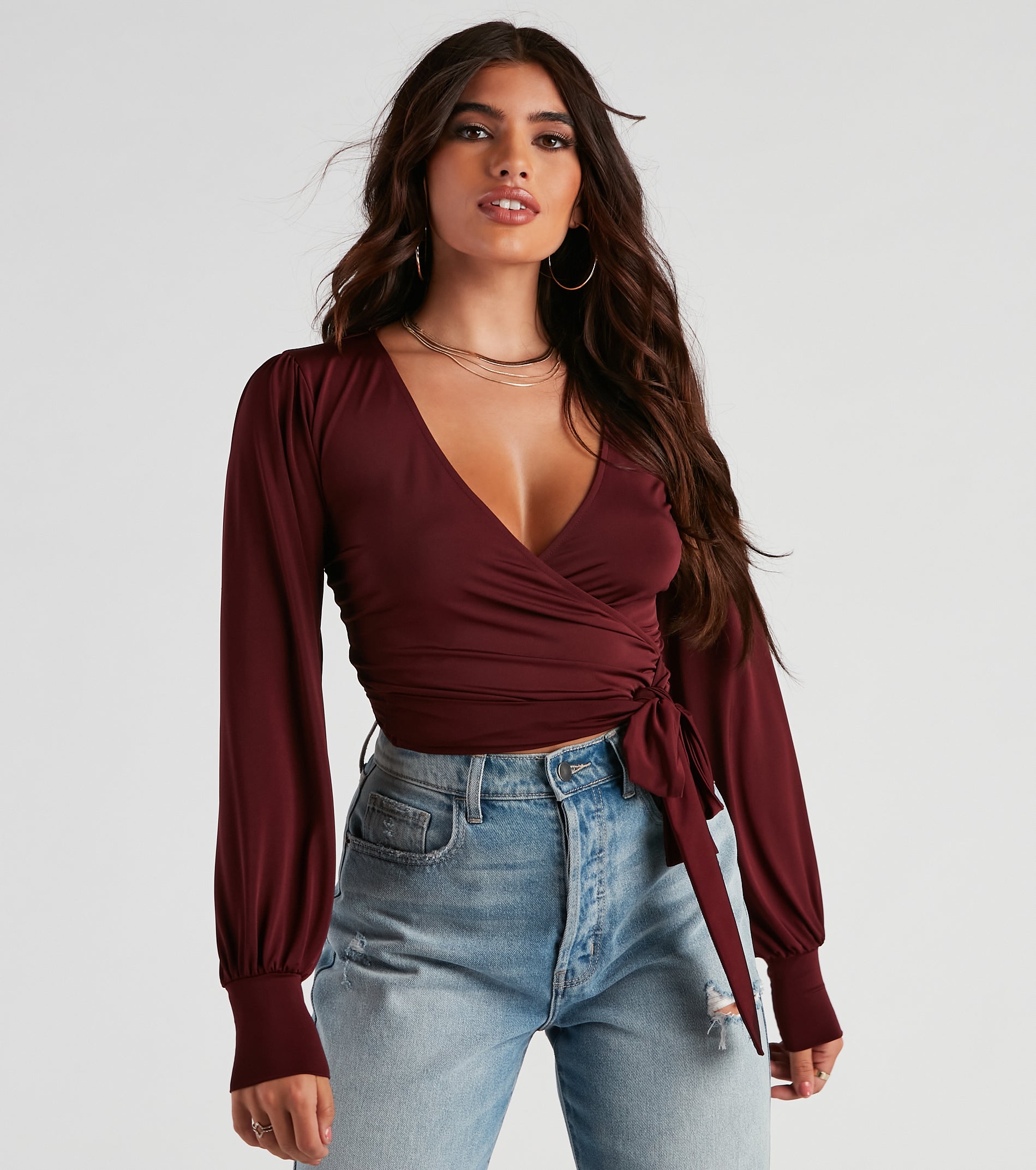 Slinky Knit Wrap Front Top