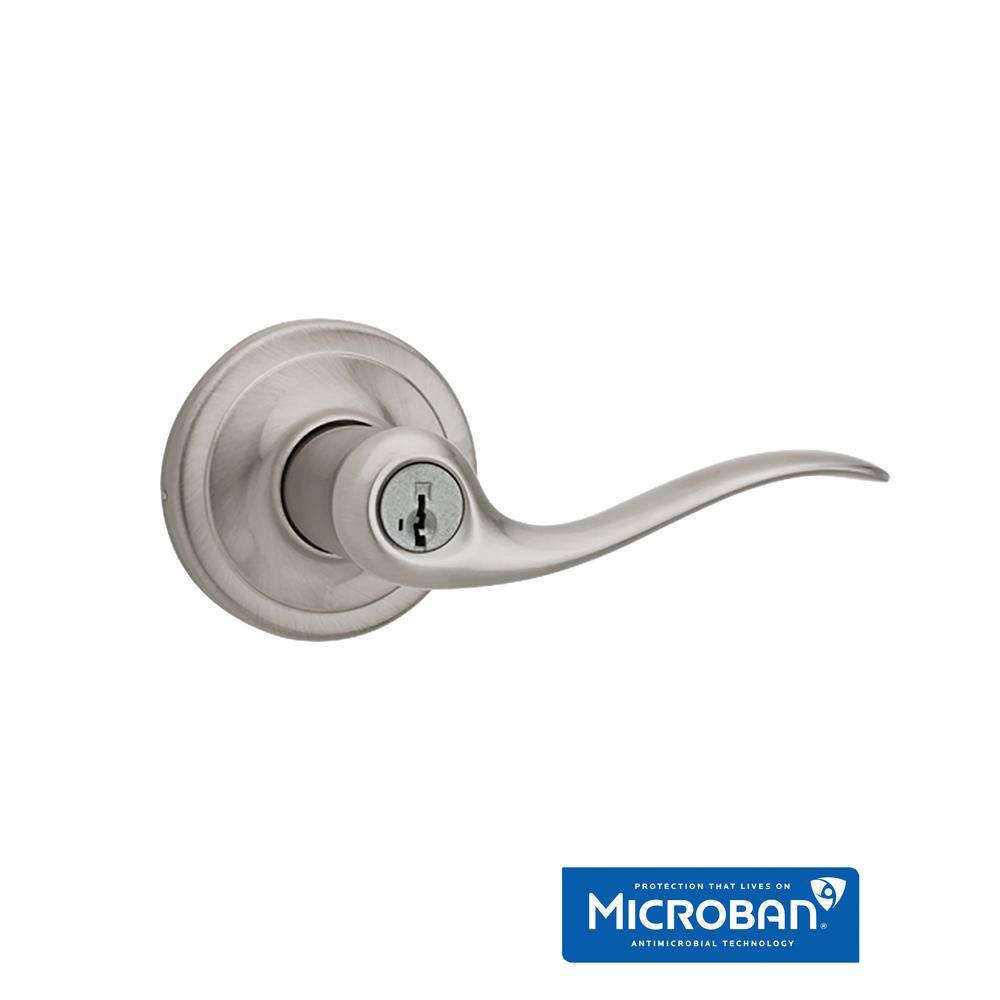 Kwikset Tustin Satin Nickel Entry Door Handle Featuring SmartKey Security 740TNL 15 SMT CP K4