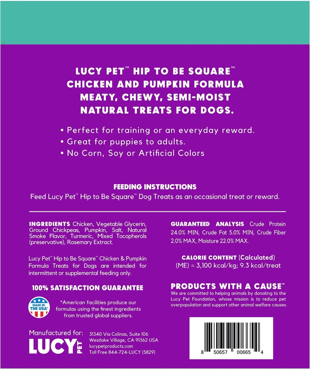 Lucy Pet Products Hip To Be Square Chicken and Pumpkin Formula Grain-Free Dog Treats