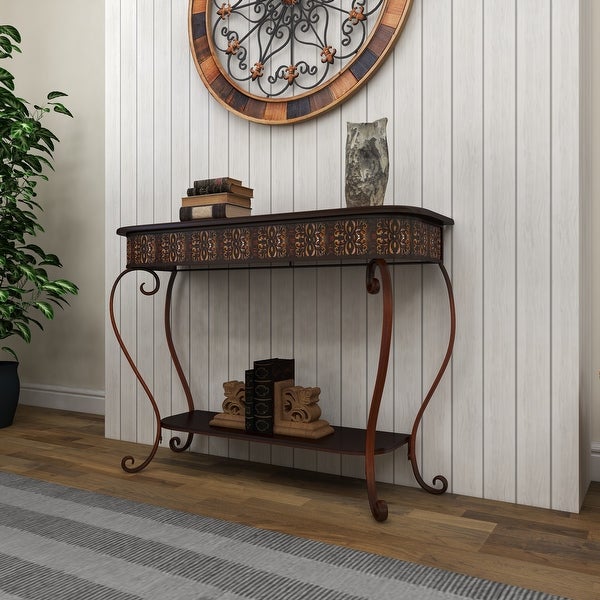 Brown Iron Traditional Console Table 32 x 43 x 14 - 43 x 14 x 32