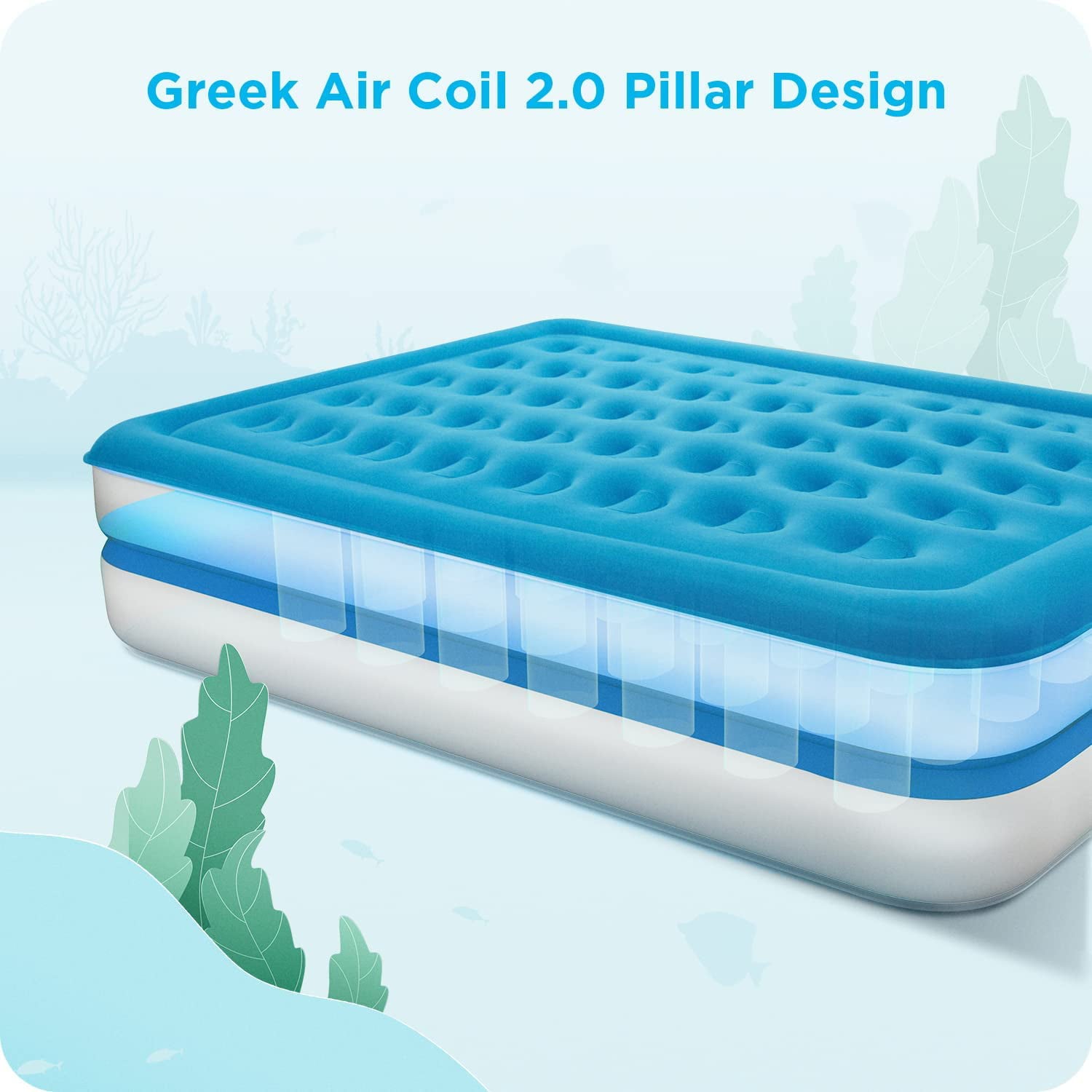 16 Inch Inflatable Air Mattress with Built in Pump for Home Camping Travel， 600lb Max，Queen