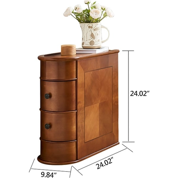 Solid Wood Chairside End Table， Two-Drawer Narrow Side Table Slim