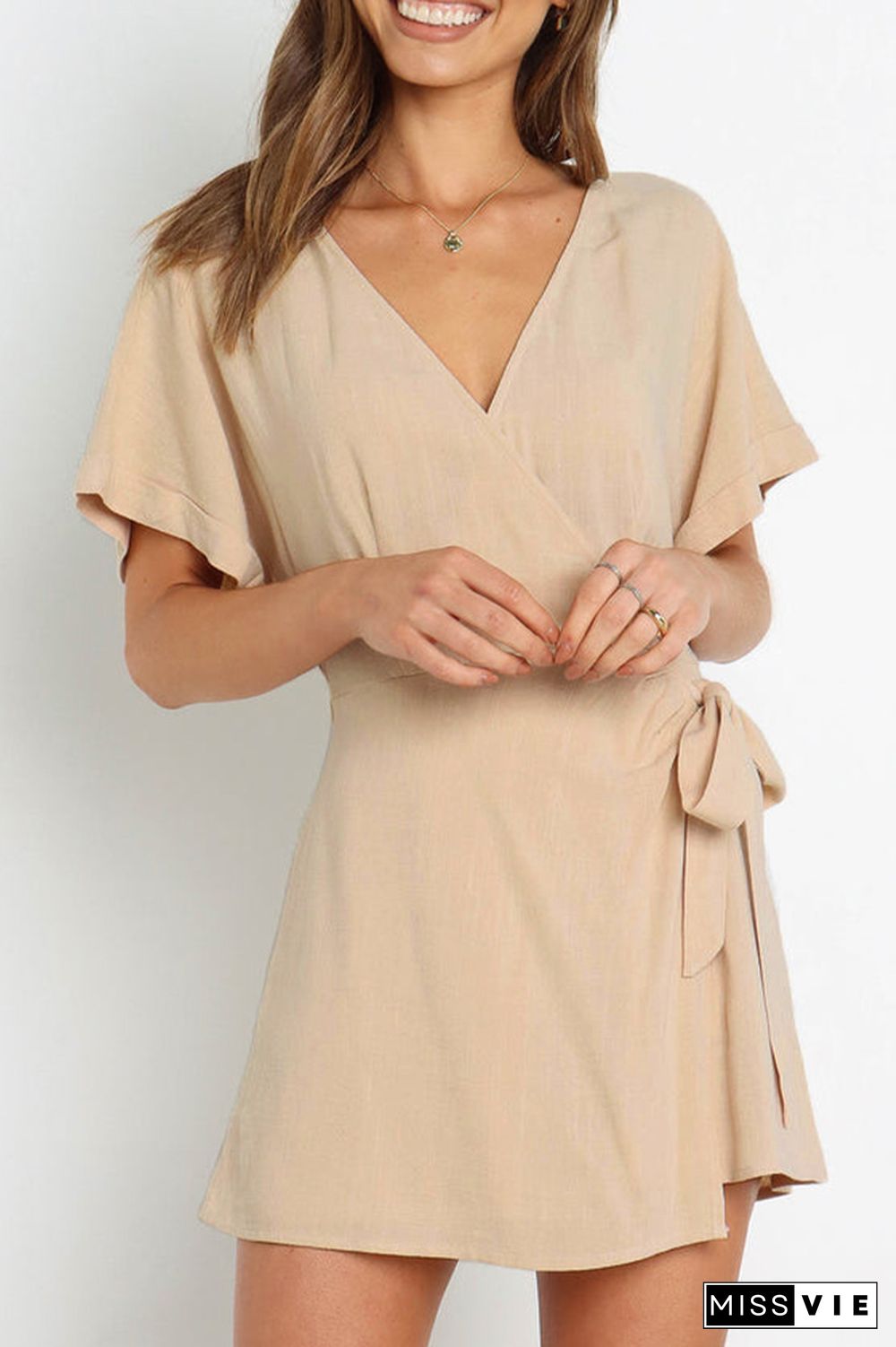 Plain Wrap V Neck Side Sash Romper