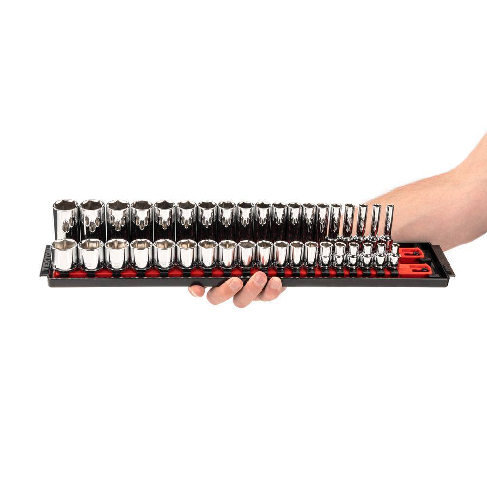 TEKTON 38 in. Drive 6-Point Socket Set with Rails (14 in.-1 in. 6 mm-24 mm) (68-Piece) SHD91220