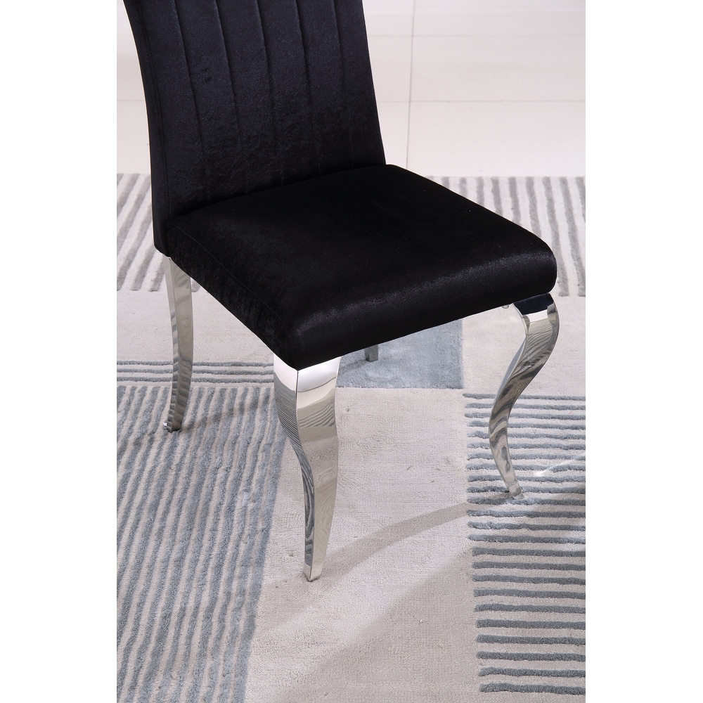 Modern Velvet Dining Chairs Set of 2  Upholstered Accent Armless Chairs with Stripe Backrest