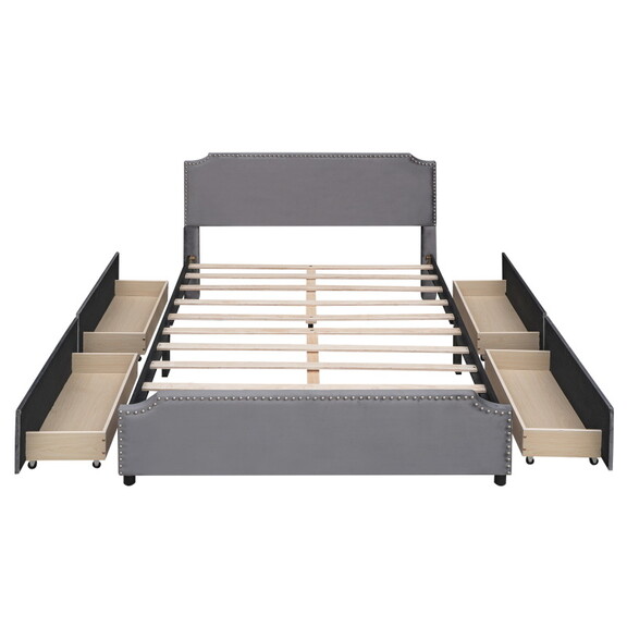 Upholstered Platform Bed with Stud Trim Headboard ...