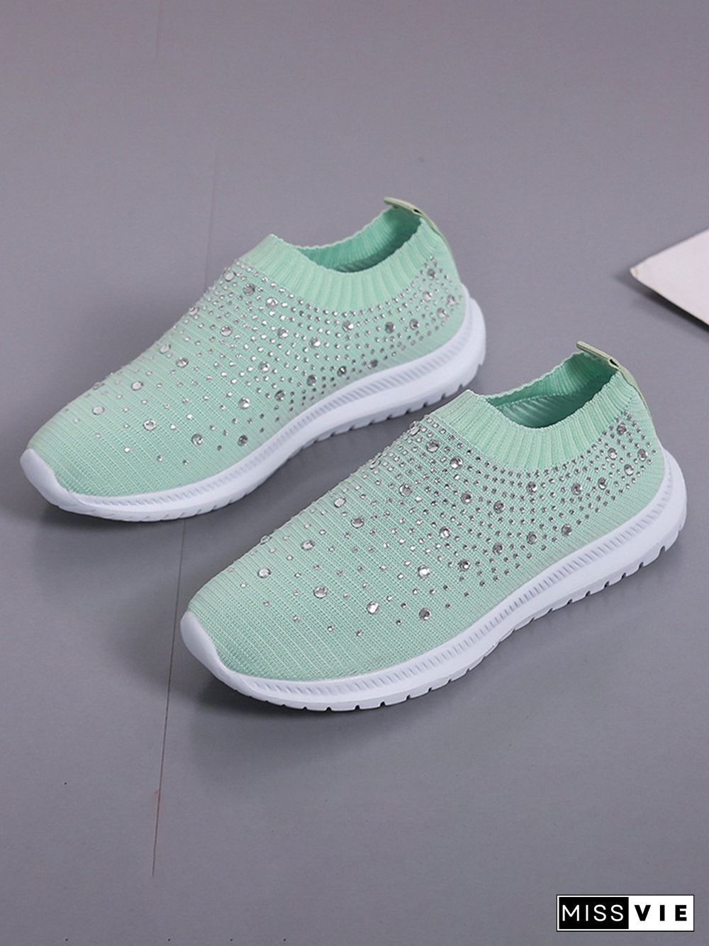 Rhinestone Design Portable Overfoot Lightweight Flyknit Sneakers