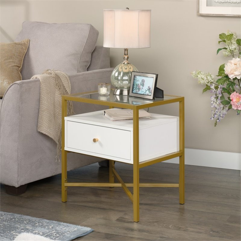 Sauder Harper Heights 1 Drawer Glass Top End Table in White and Gold   Contemporary   Side Tables And End Tables   by Homesquare  Houzz