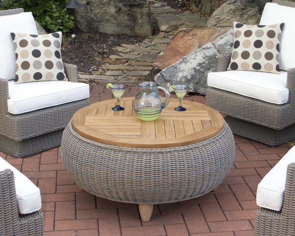 Ottoman PADMAS PLANTATION PARADISE Gray Powder Coated Aluminum Woven   Tropical   Outdoor Footstools And Ottomans   by ShopLadder  Houzz