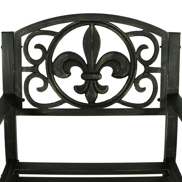 Sunnydaze Traditional Fleur de lis Design Cast Iron And Steel Outdoor Rocking Chair