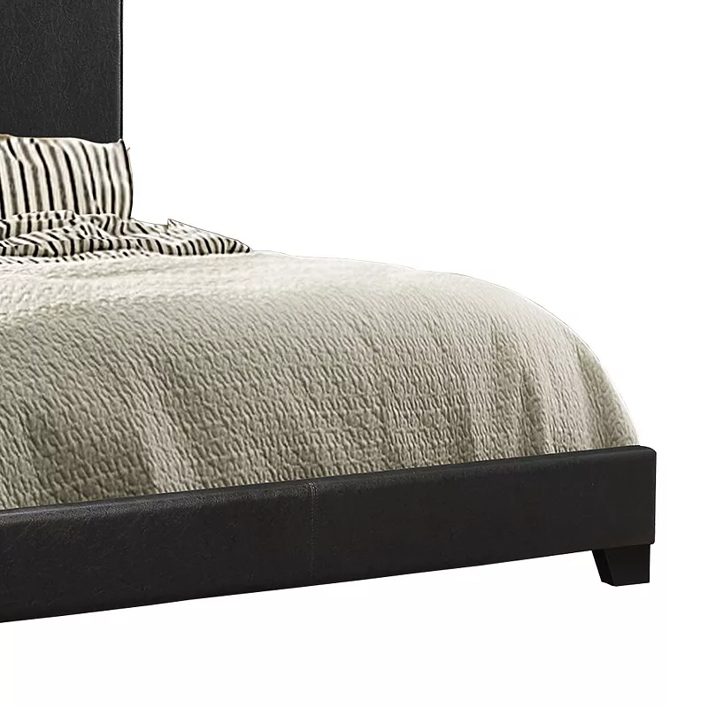 Leather Upholstered Queen Size Platform Bed， Black