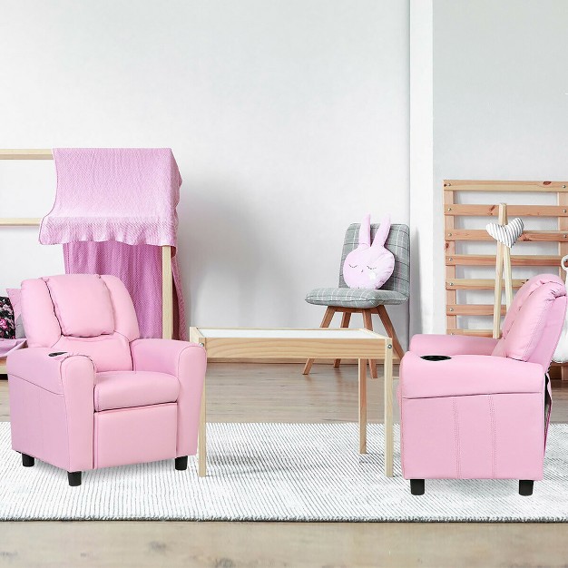 Costway Kids Recliner Armchair Children x27 s Furniture Sofa Seat Couch Chair W cup Holder Pink