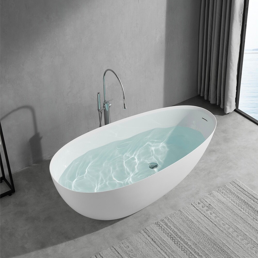 67 in. W Solid Surface Freestanding Flatbottom Soaking Bathtub