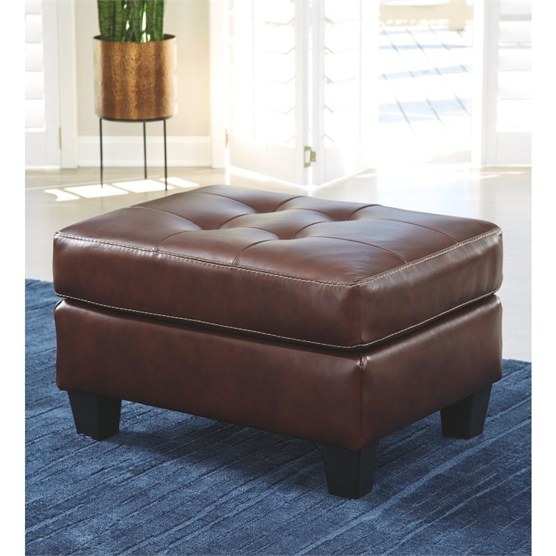 Signature Design by Ashley Altonbury Leather Ottoman in Walnut   Transitional   Footstools And Ottomans   by Homesquare  Houzz
