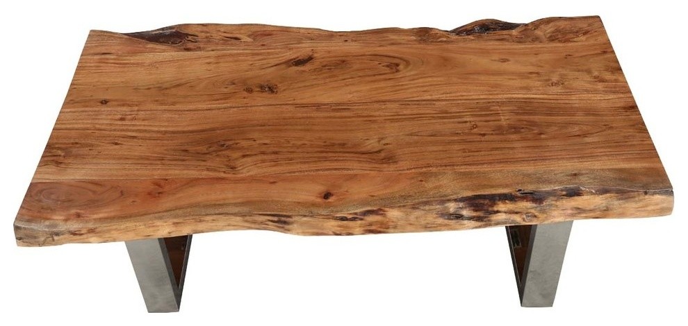 Natural Acacia Wood  ampSteel Rustic Live Edge Coffee Table   Contemporary   Coffee Tables   by Sierra Living Concepts Inc  Houzz