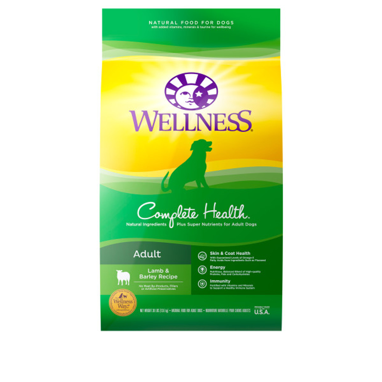 Wellness Complete Health Lamb and Barley Dog Food， 30 Lb. Bag