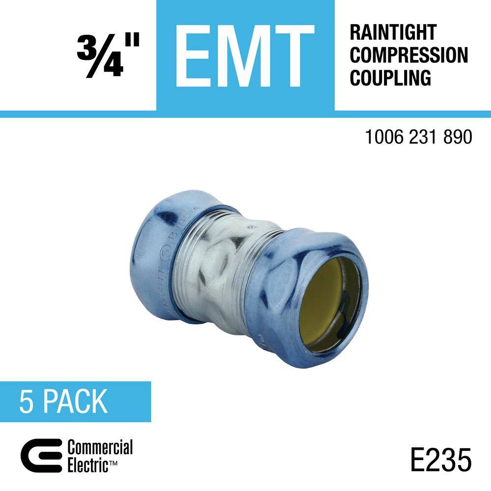 Commercial Electric 34 in. Electrical Metallic Tubing (EMT) Raintight Compression Coupling (5-Pack) FEPRS-75-5