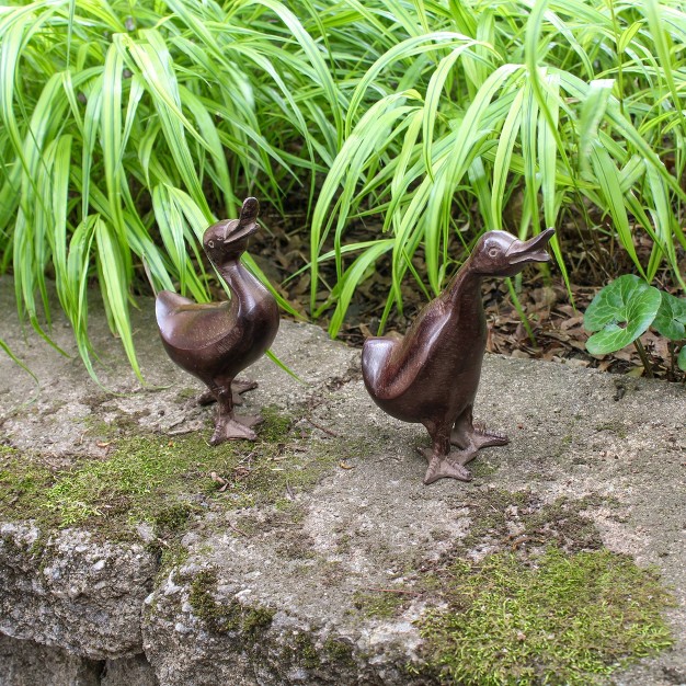 Achla Designs Pair Of 2 Ducklings Outdoor Garden Statue Bronze Hand Cast Aluminum Bird Sculptures Decorative Yard Ornaments