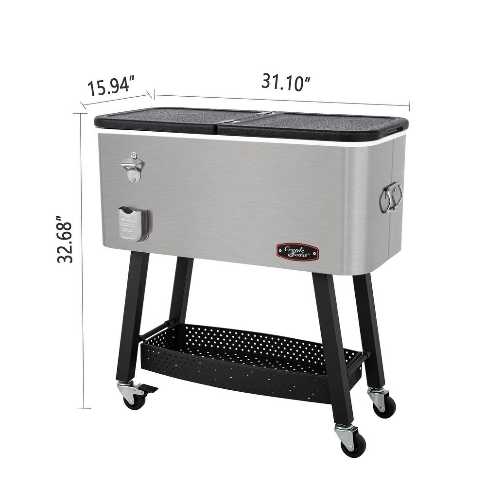 Creole Feast CL8001S 80 Quart Portable Cold Drink Beverage Premium Rolling Cooler  Silver