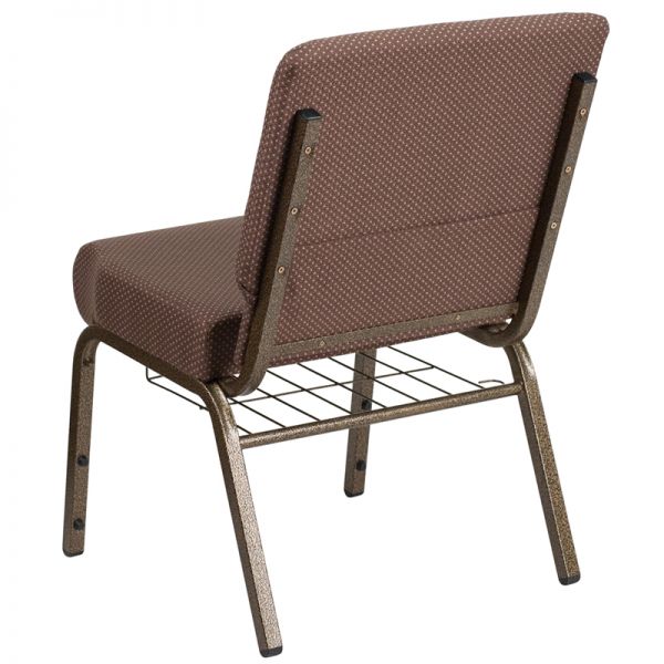 Flash Furniture HERCULES Series 21'' Wide Brown Dot Fabric Church Chair with 4'' Thick Seat， Book Rack - Gold Vein Frame