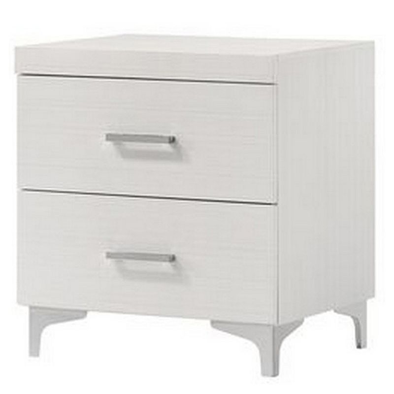 Nightstand with 2 Drawers and Bar Handle， White