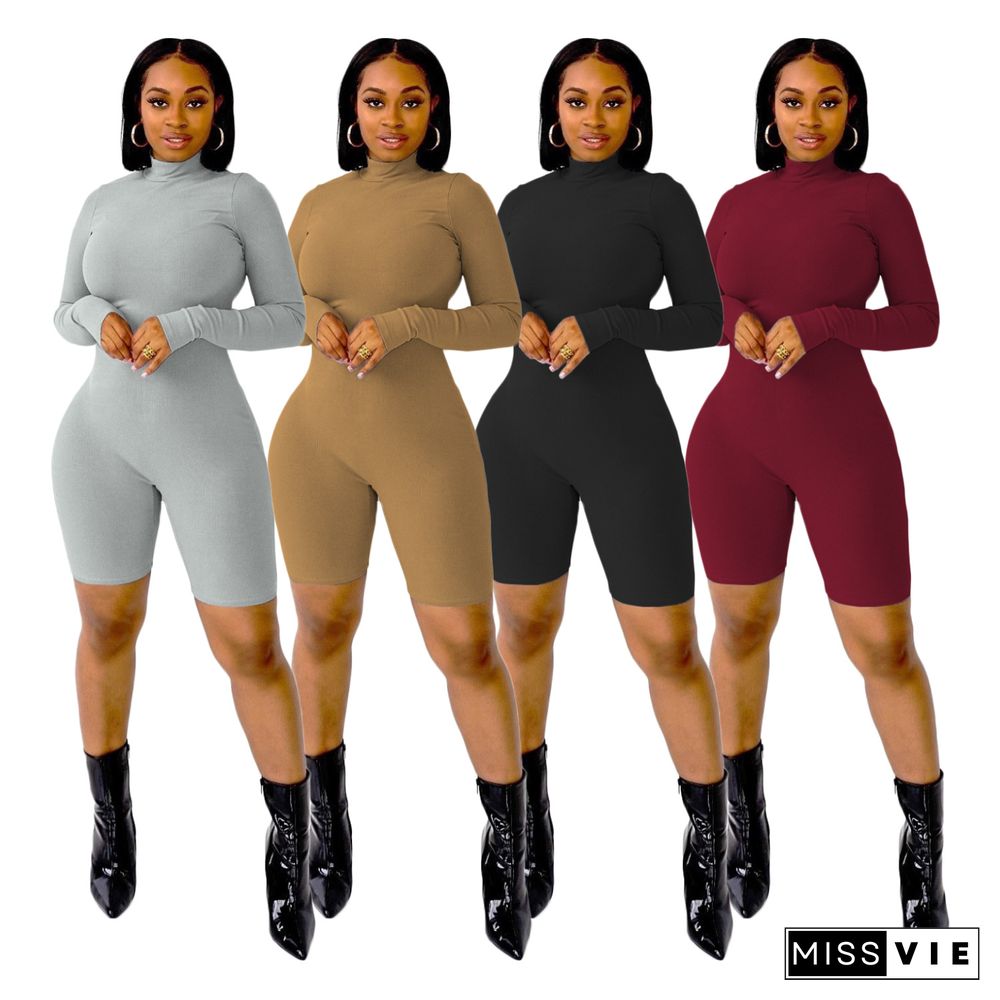 Casual Solid Pit Zip Long Sleeve Jumpsuit