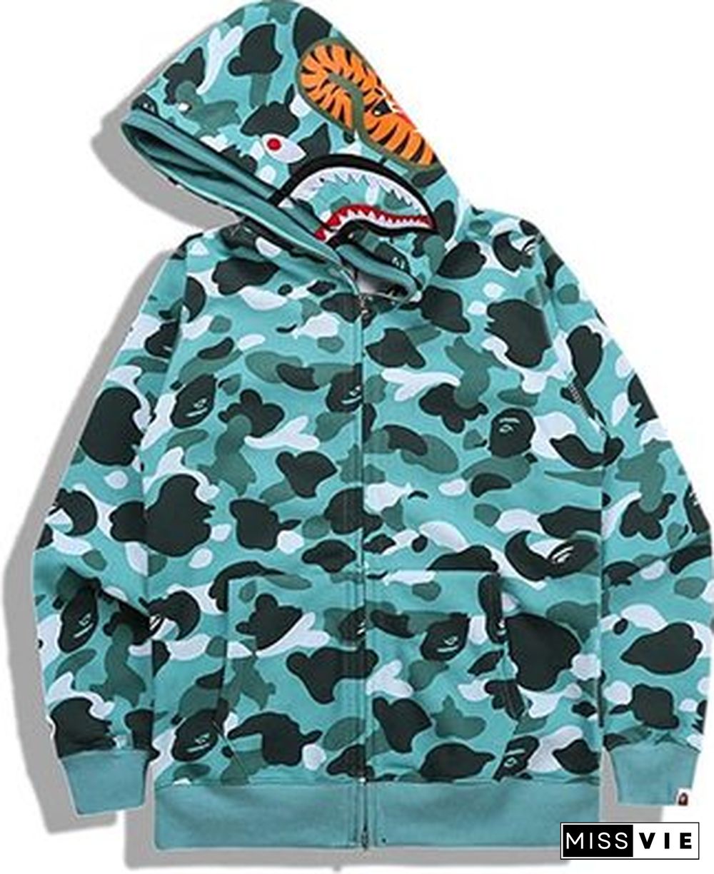 Fashion Shark Head Print Sweatshirt Hooded Jacket