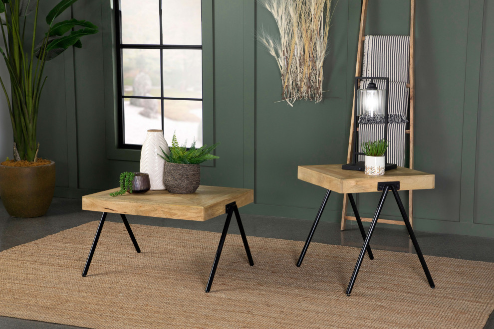 Avery Square End Table With Metal Legs Natural and Black   Modern   Side Tables And End Tables   by Modon  Houzz