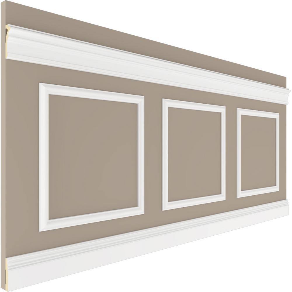 Ekena Millwork 94 12 in. (Adjustable 40 in. to 44 in.) 26 sq. ft. Polyurethane Ashford Square Panel Wainscot Kit Primed WPKUSQ061P040