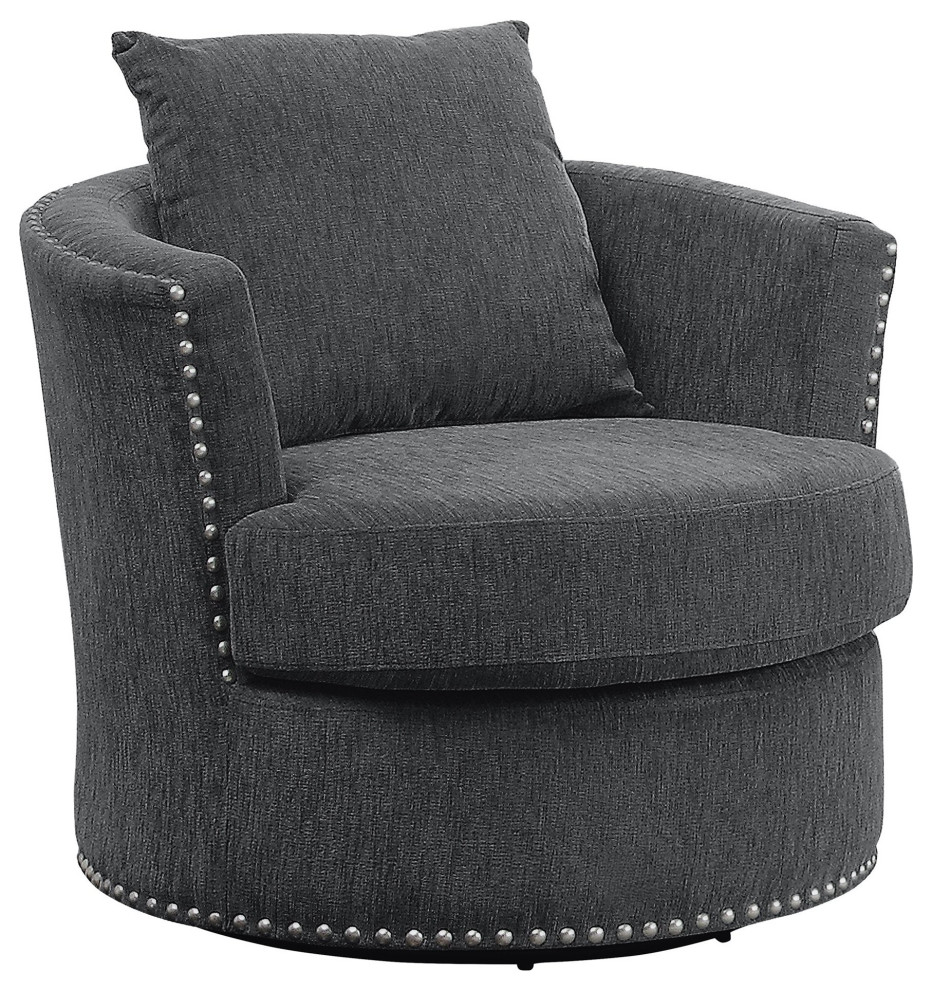 Contemporary Swivel Accent Chair  Chenille Fabric Seat With Nailhead   Transitional   Armchairs And Accent Chairs   by Declusia  Houzz