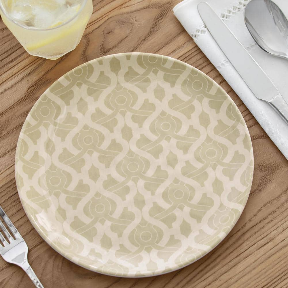 StyleWell Taryn Melamine Accent Plates in Khaki Trellis (Set of 6) NN0479KTL