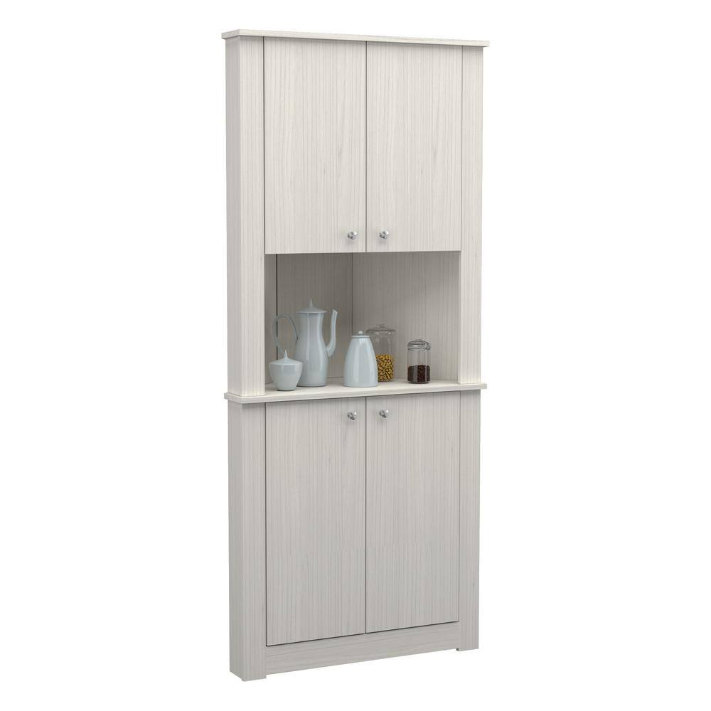 Inval 72.05 in. Washed Oak Wood 3-shelf Corner Bookcase GM-1640