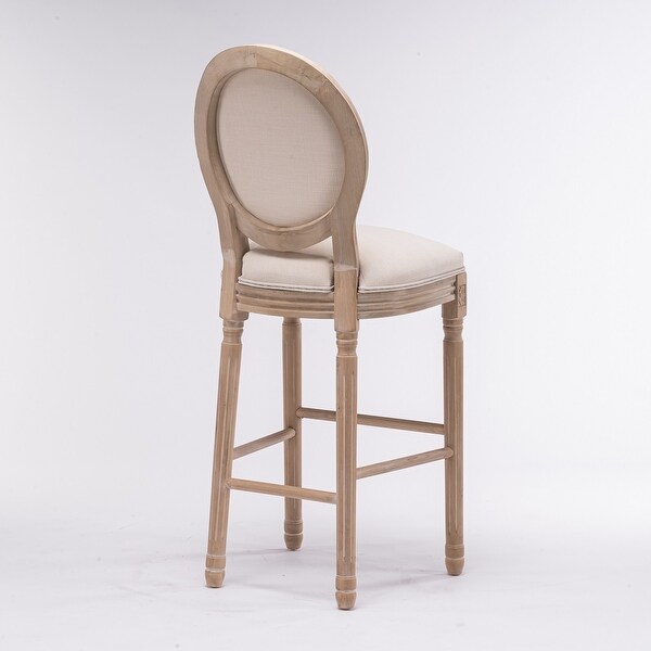 2Pcs Linen Upholstered Barstools with Wooden Legs and Backrest