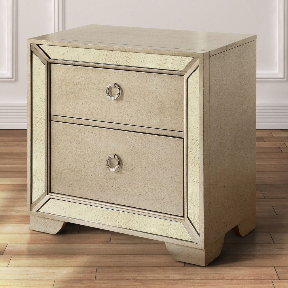 Rosing Glam Gold Mirrored 2 Drawer Nightstand by Silver Orchid