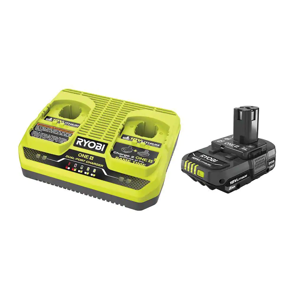 RYOBI PSK201 ONE+ 18V 2.0 Ah Battery and Dual Port Charger Kit