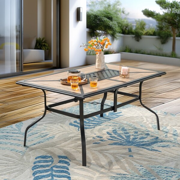 MAISON ARTS Patio Dining Table with Umbrella Hole and WoodLook Table Top