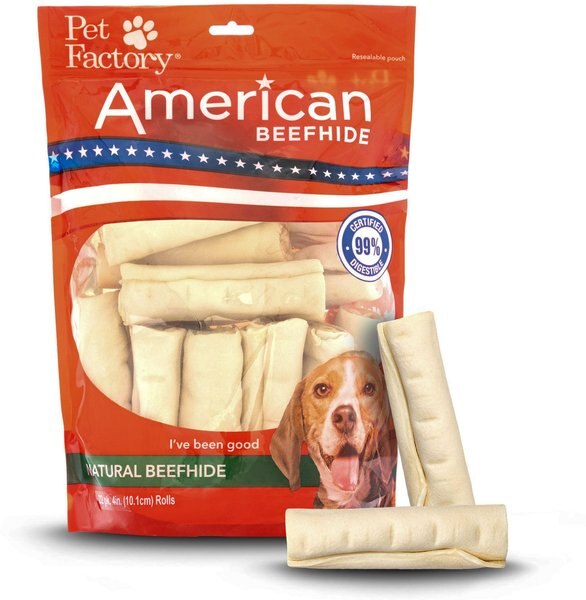 Pet Factory Beefhide Rolls 4 to 4.5-inch Natural Flavored Dog Hard Chews， 22 count