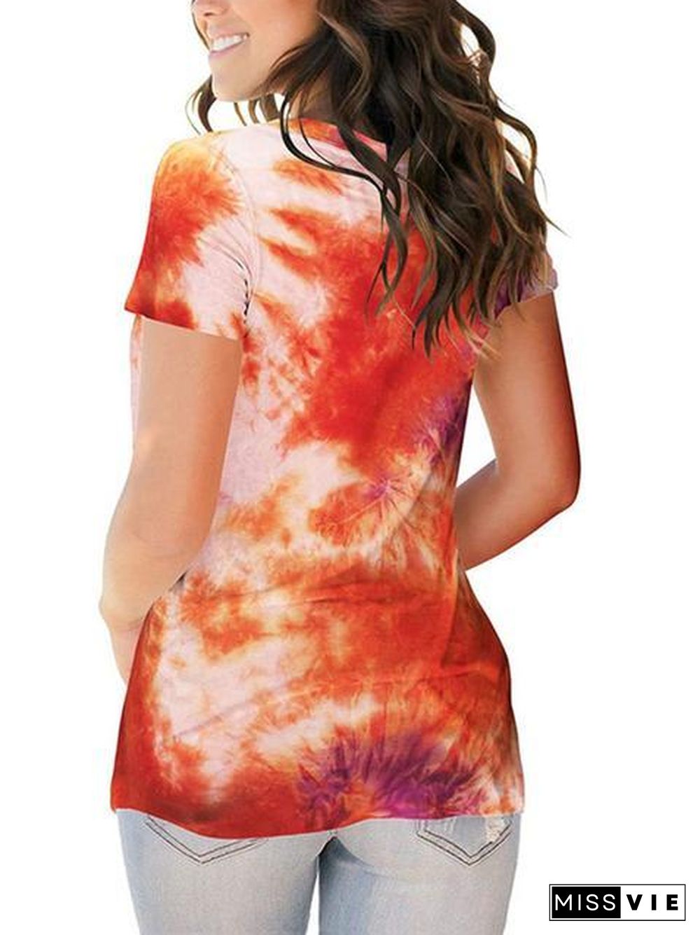 Tie-Dye Print V-Neck Loose T-Shirt