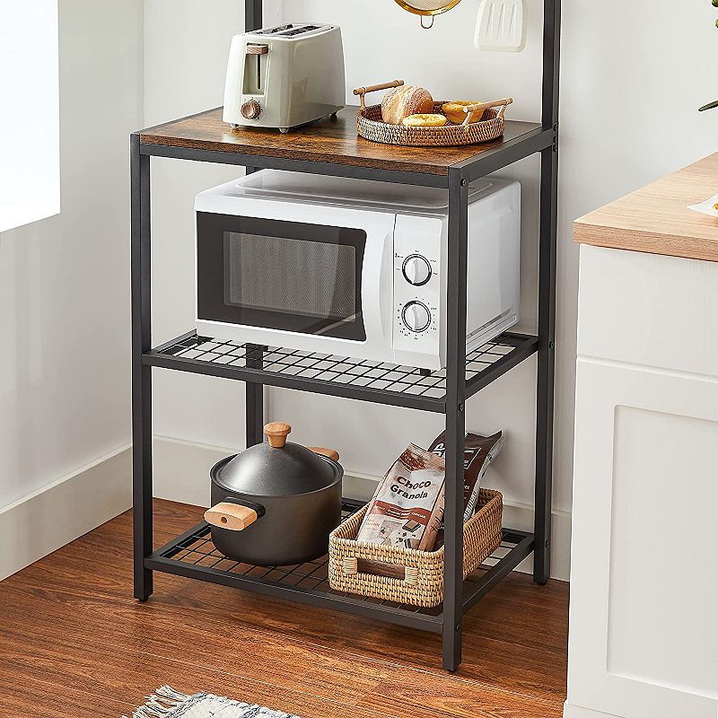 Industrial Brown Baker's Rack with Shelves and Hooks