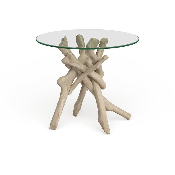 Natural 20 x 24 Inch Driftwood and Glass End Table by Studio 350