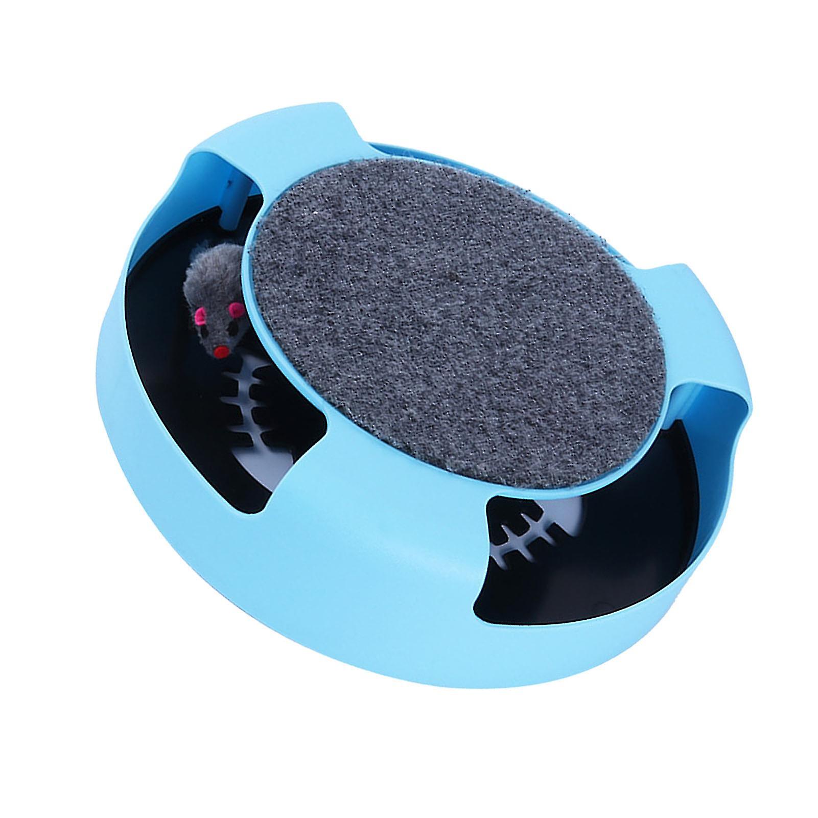 Catch Mouse Motion Cat Toy Interactive Fun Puzzle Rotating Cat Mouse Chase Toys with Scratching Pad for Cats Kittens Blue Without Color Box