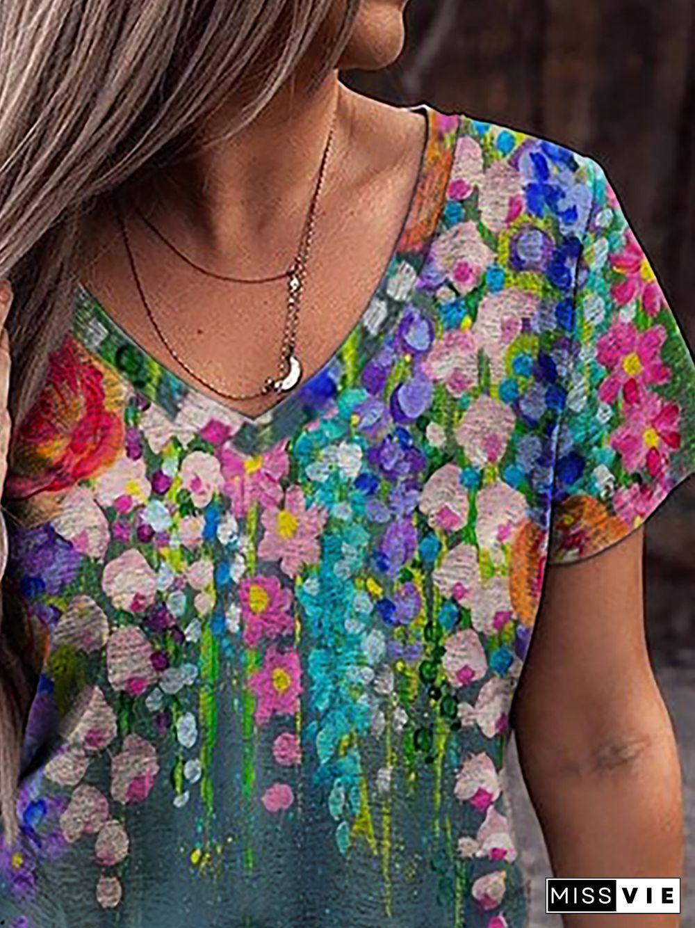 Plus size Short Sleeve Floral T-shirt