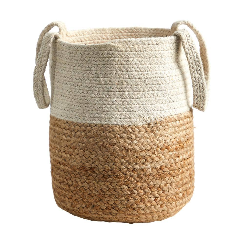 Nearly Natural 12.5 in. Natural Handmade Jute and Cotton Basket Planter 0324-S1