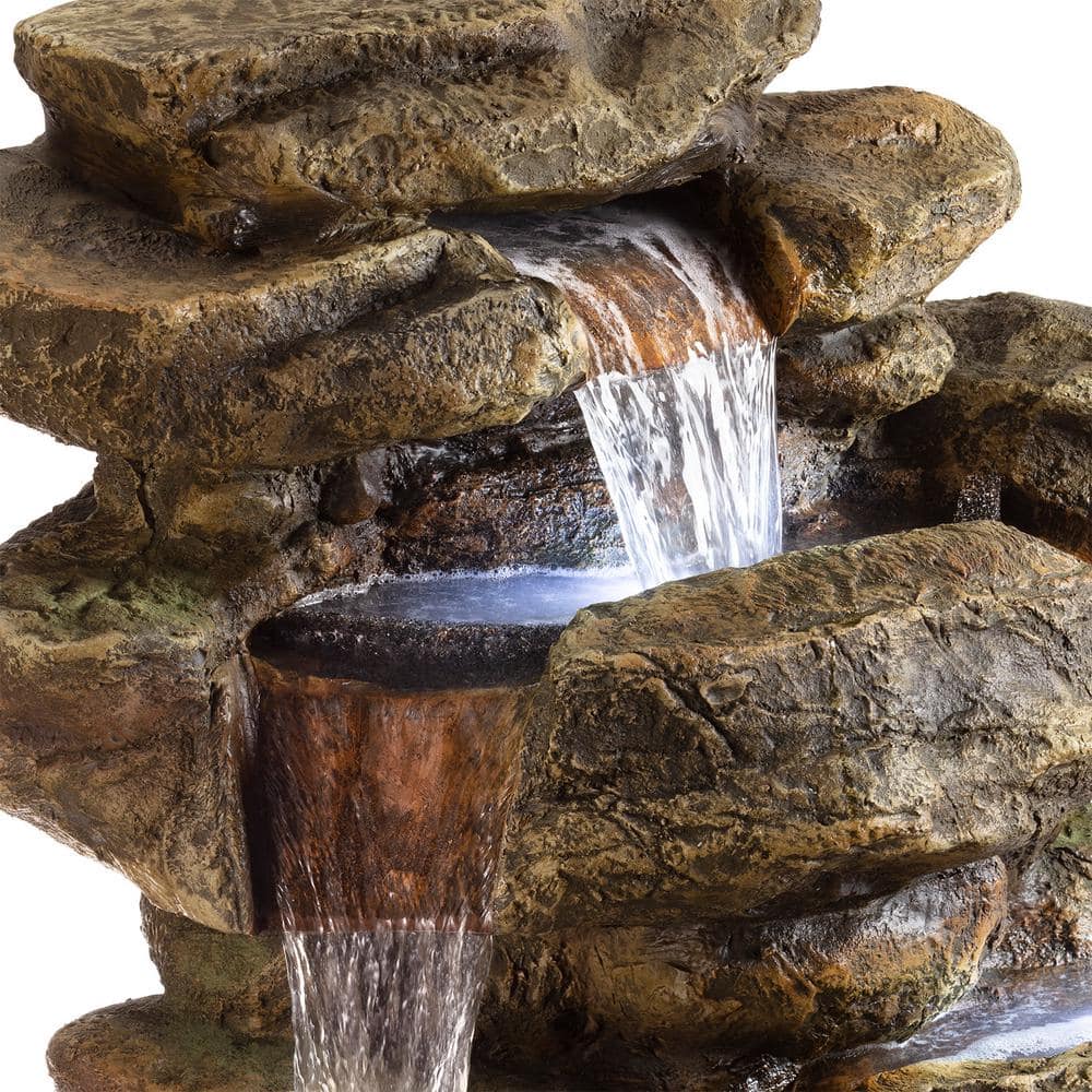 Alpine Corporation 51 in. Tall Outdoor 6-Tier Amazonian Rainforest Waterfall Fountain with 30 LED Lights TZL198