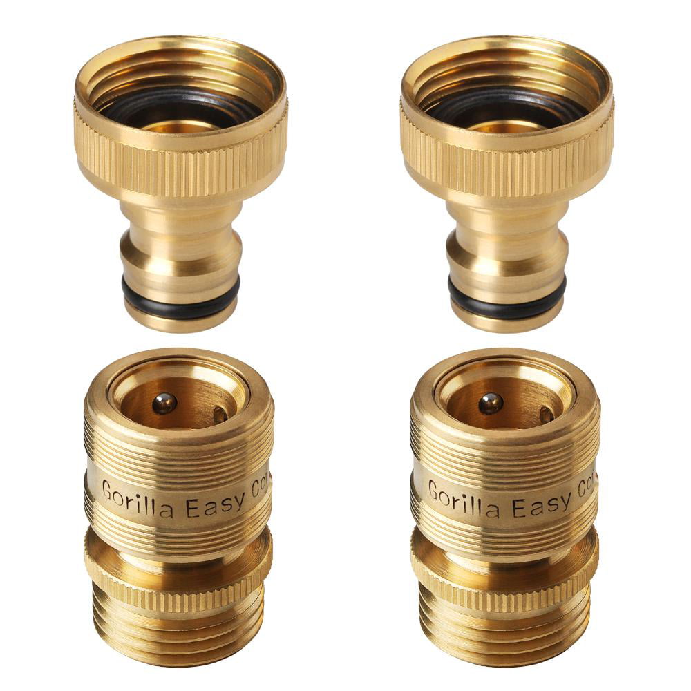 GORILLA EASY CONNECT Garden Hose Quick Connectors. ¾ Inch GHT Solid Brass. 2 Sets.