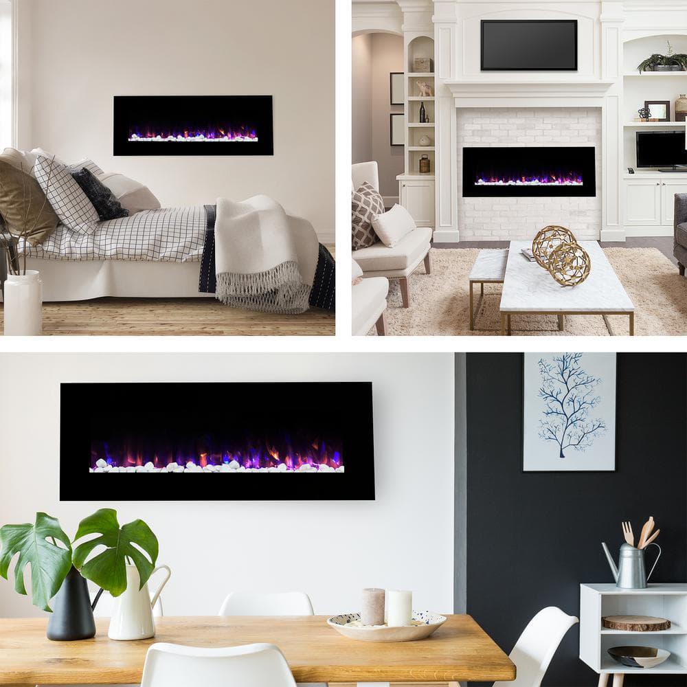 Northwest 54 in LED Fire and Ice Electric Fireplace with Remote in Black