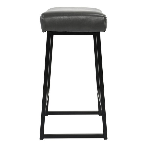 26 Inch Backless Counter Stool with Leatherette Seat， Set of 2， Gray