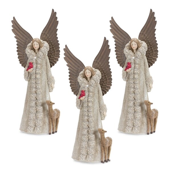 Set of 3 Angel Holding Bird with Reindeer Christmas Figurines 16.5