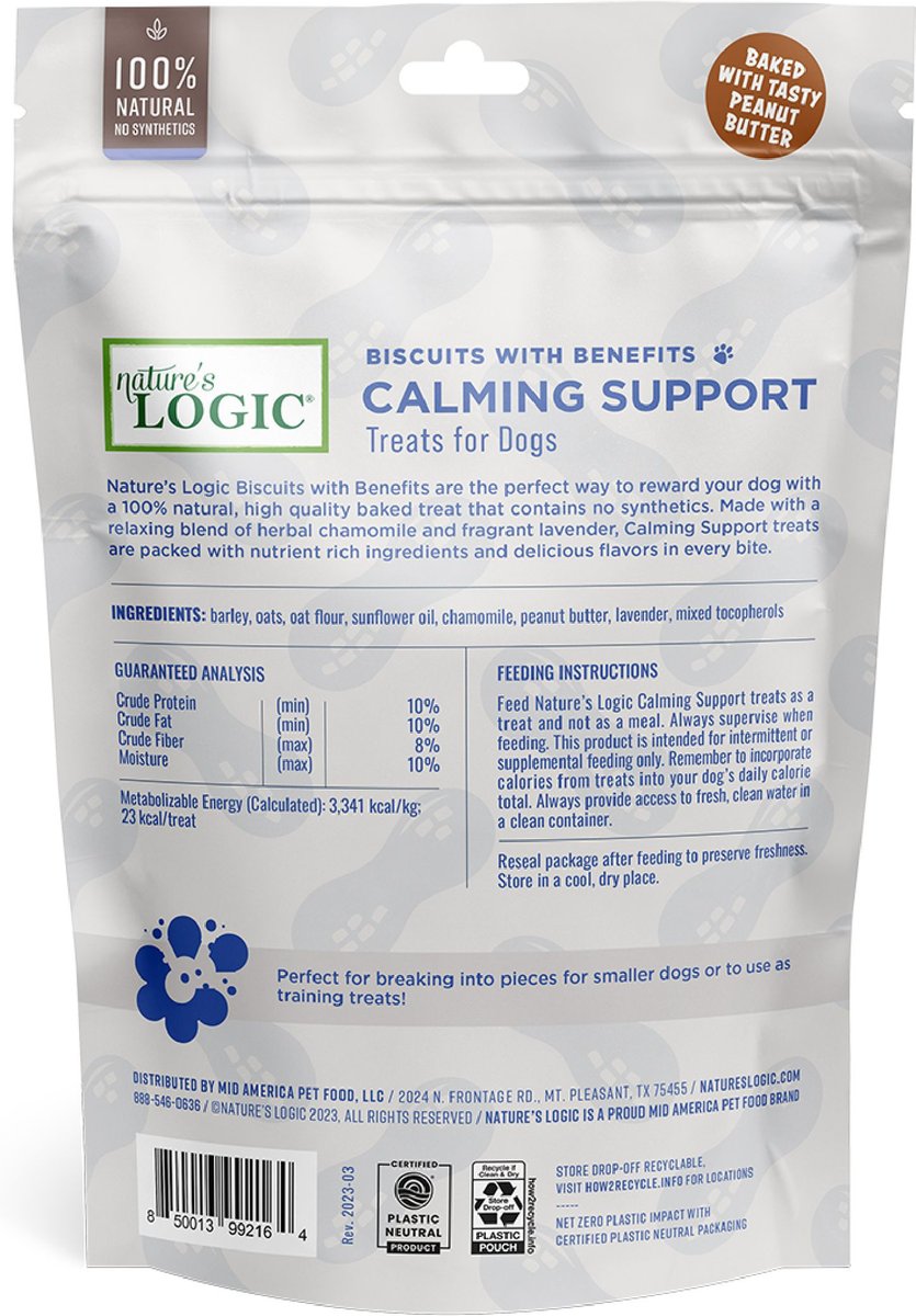 Nature's Logic Calming Support Biscuits Dog Treats， 12-oz bag